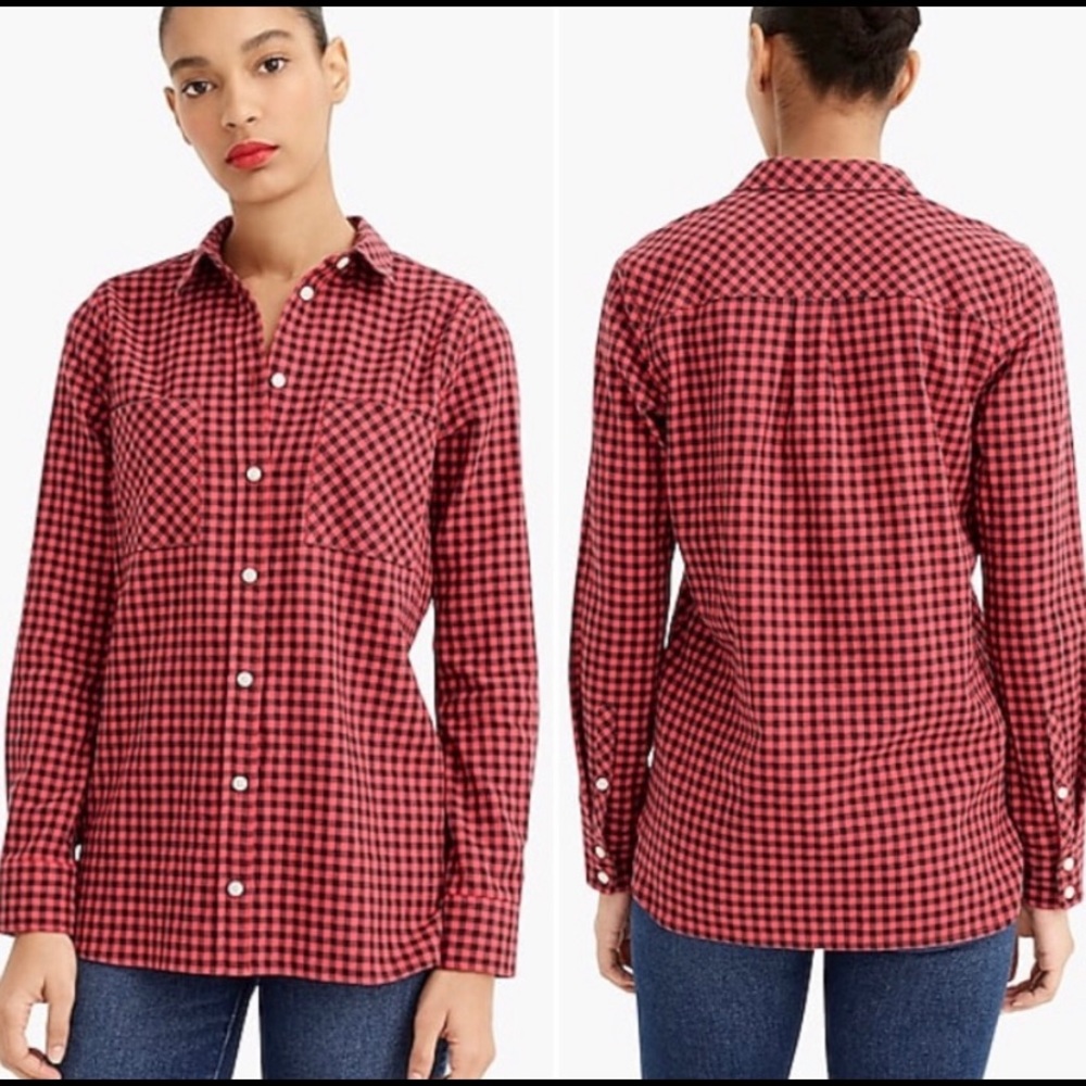 NWOT J CREW mini buffalo plaid boyfriend shirt